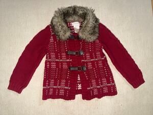 Savannah toddler girls red  sweater with faux fur collar